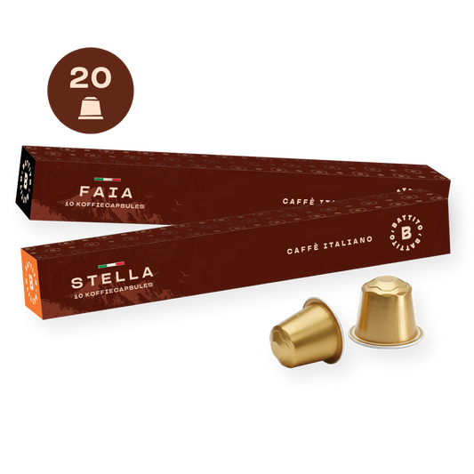 Proefpakket met aluminium koffiecapsules van Battito uit Italië voor Nespresso koffiecupmachines