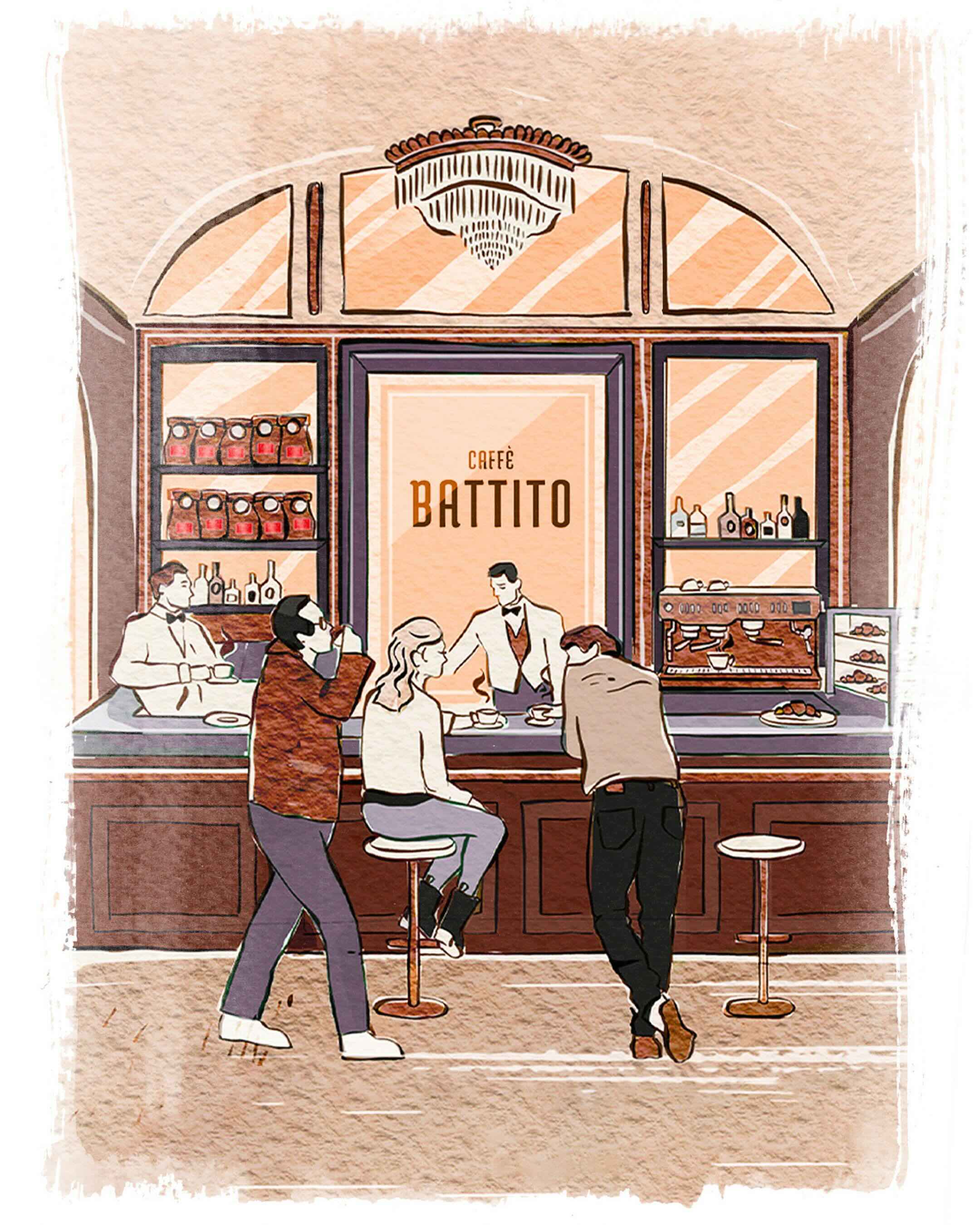 Napolitaanse espresso bar in Italië waar koffie van Battito wordt geserveerd