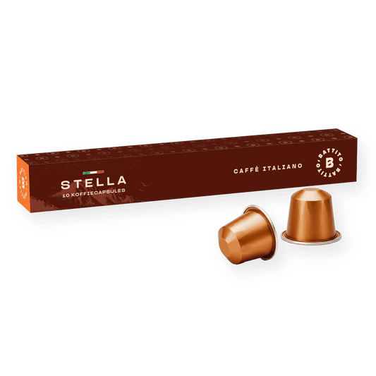 Stella aluminium koffiecapsules van Battito uit Italië voor Nespresso koffiecupmachines