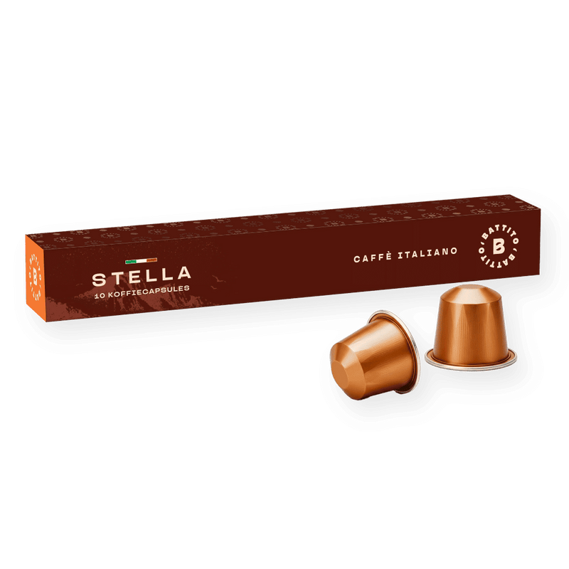 Stella aluminium koffiecapsules van Battito uit Italië voor Nespresso koffiecupmachines