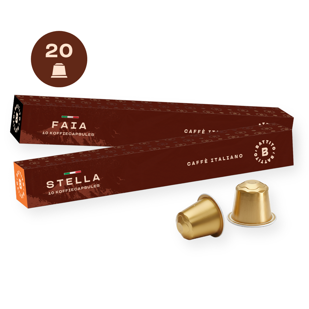 Proefpakket met aluminium koffiecapsules van Battito uit Italië voor Nespresso koffiecupmachines