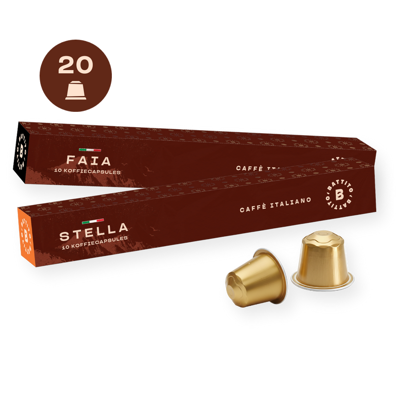 Proefpakket met aluminium koffiecapsules van Battito uit Italië voor Nespresso koffiecupmachines